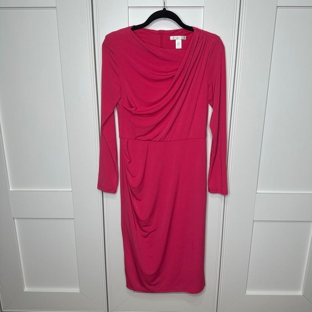 London Times Pink Jersey Dress Midi Slimming with Sleeves. Size 8 (c1) - Picture 4 of 10